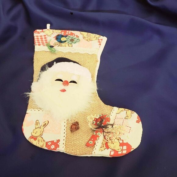 Vtg Santa Claus Patched Christmas Stocking - Picture 1 of 8